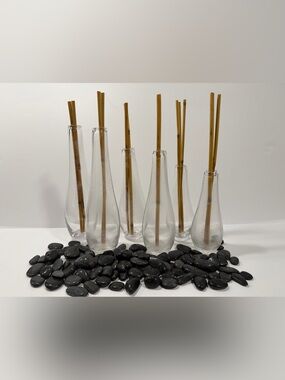 Clear Glass Reed Vase Set with Natural Bamboo Sticks & stone